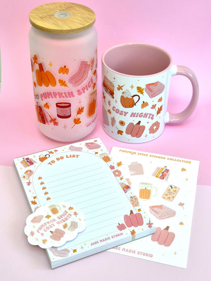 PUMPKIN SPICE & COSY NIGHTS WATERPROOF GLITTER VINYL STICKER